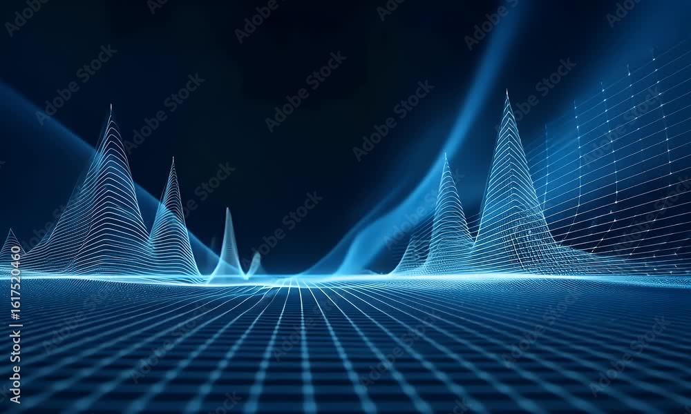 Poster abstract blue digital grid background with glowing light rays and mesh. digital technology concept f