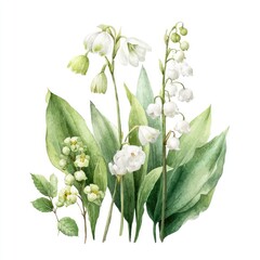 Fototapeta premium Watercolor illustration of delicate white flowers and leaves
