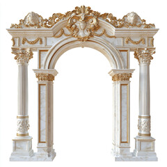 Fototapeta premium Ornate White Marble Archway with Gold Gilded Corinthian Columns architectural element