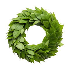 A vibrant green laurel wreath made of fresh leaves isolated on transparent background