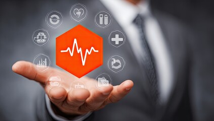 Businessperson holds a digital health icon