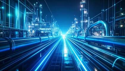 Futuristic industrial complex at night