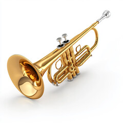 Obraz premium Gleaming Gold Trumpet Musical Instrument on White Background brass instrument golden