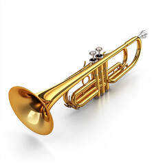 Obraz premium Golden brass trumpet with silver valves on a white background musical instrument
