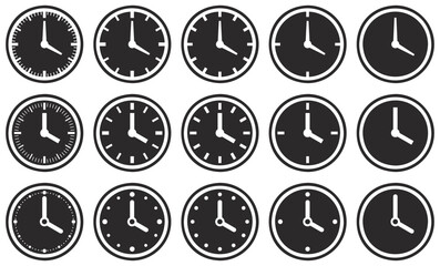 様々な形の時計アイコンのベクターイラストセット