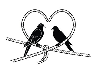 Love Birds on Rope Heart Frame - Romantic Connection