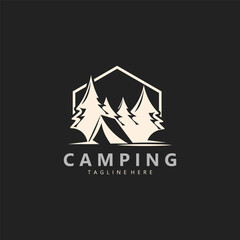 Camping tent logo Outdoor adventure vintage design emblem vector illustration