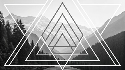 Monochromatic Mountain Landscape: Geometric Abstract Design, Serene and Minimalist Nature Photography.