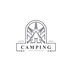 Camping logo or illustration monoline or line art style tent template design