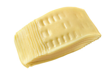 Sliced piece of cheese on a white background. Close-up cheese slices.