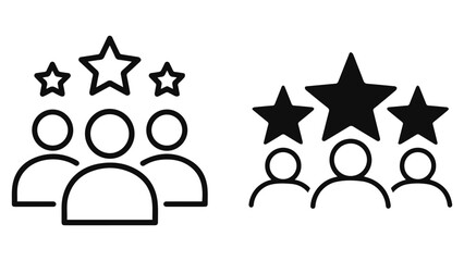 Vector art of a group of people with stars above them, representing success and recognition