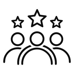 Vector art of three people icons with stars above them, symbolizing success and recognition, isolated on white background