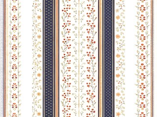 Vintage floral stripe pattern with delicate botanical motifs and textured vertical bands