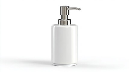 Obraz premium A single, high resolution 4K photorealistic image of a modern kitchen counter soap dispenser, sleek design, perfectly clean and isolated on a pure white background. Even soft lighting to highlight