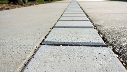 Close-up view of a paved walkway with light gray pavers