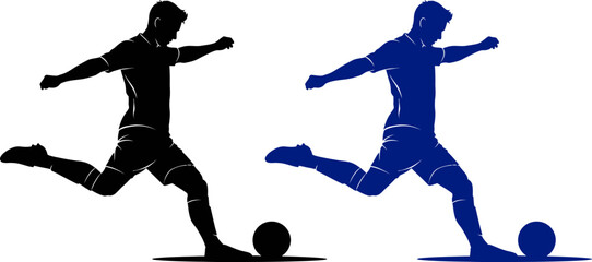 Soccer player kicking ball silhouette vector illustration, football player action shot design art