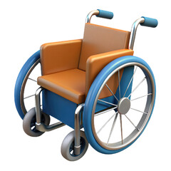 Fototapeta premium Blue and Orange Wheelchair with Silver Spokes and Blue Wheels on Black Background isolated on a transparent background