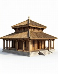 a 3D render of temple, positioned right, isolated white background 