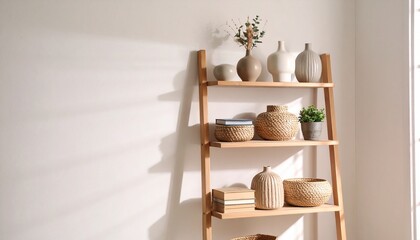 Fototapeta premium Wooden Ladder Shelf with Decor