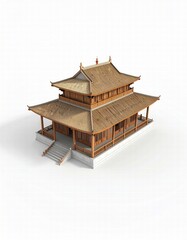 a 3D render of temple, positioned right, isolated white background 
