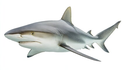 Fototapeta premium Gray reef shark isolated on white background.