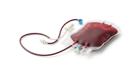 Blood bag isolated on white background. concept for medical, healthcare, transfusion, donation, and laboratory use.