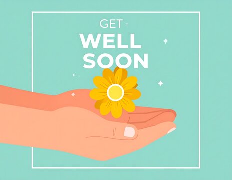Hand holding a flower, Get well soon message