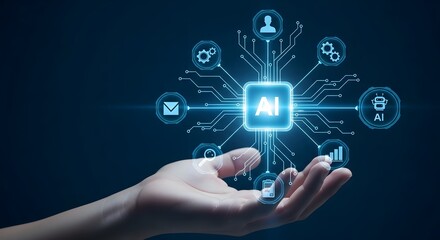 Hand holding artificial intelligence icon with innovative technology concept