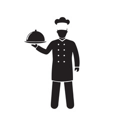 Professional chef in uniform holding a covered dish silhouette isolated on white background