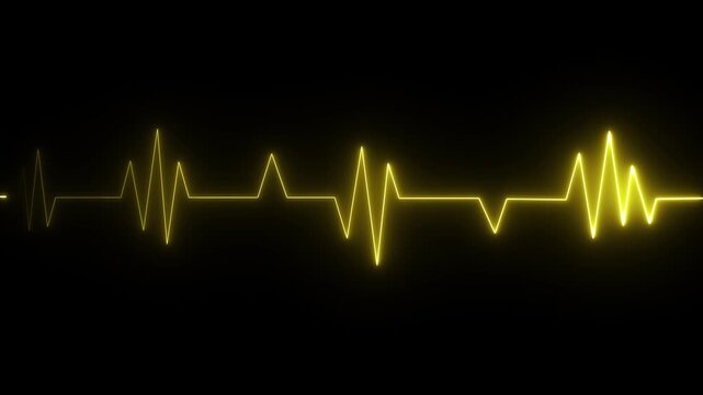 yellow color neon heartbeat signal icon animation on black background - Powered by Adobe