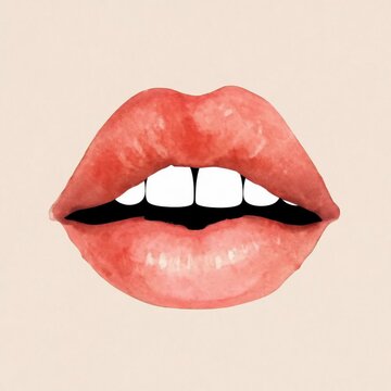 Watercolor lips print animation isolated asset, transparent 4K video, alpha channel, ProRes 4444