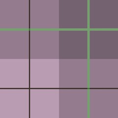 A geometric pattern of intersecting lines creates a grid with varying shades of purple and green lines. Symmetrical arrangement offers a sense of order, highlighting the contrast between the colors.