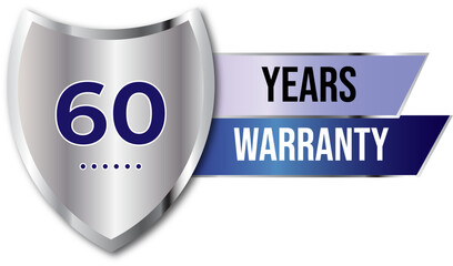 Minimalist years warranty shield label icon badge design. blue and silver color. Guarantee, quality assurance, protection. warranty badge sign insignia symbol with stars on transparent background