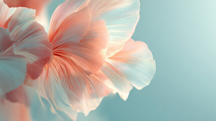 Elegant goldfish with flowing, delicate fins resembling flower petals, captured in a soft pastel background. The image showcases gentle motion, smooth texture, and a calming aquatic atmosphere,  