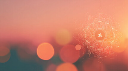 background with a delicate mandala design and the Om symbol, yoga-inspired artwork features romantic sunset tone, perfect for wellness studios, meditation spaces, and mindful lifestyle designs.