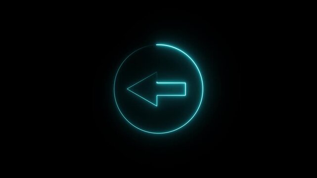 cyan color neon arrow icon and neon circle animation black background .