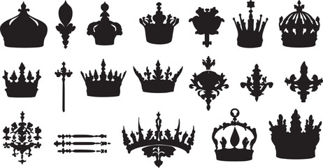 Crown Silhouettes Set: Regal Crowns, Royal Designs, Vector Graphics