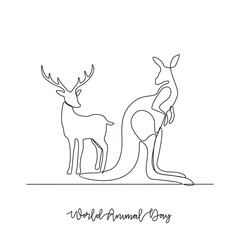 One continuous line drawing of World Animal Day vector illustration. World Animal Day themes design concept in simple linear continuous line. Great vector design for animal environment campaign.