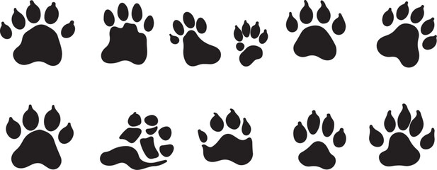 Black Paw Prints Vector Illustration on White Background