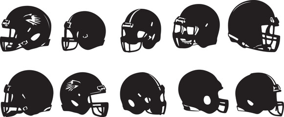 Black Football Helmets Silhouettes Vector Illustration Set Design