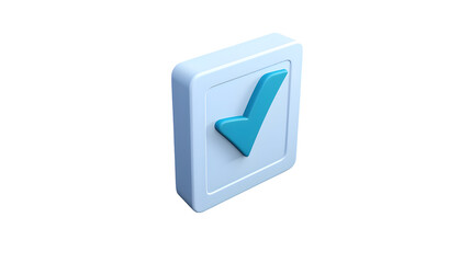 A blue check mark inside a white square on a transparent background