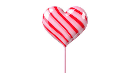A heart shaped lollipop with red stripes on transparent background