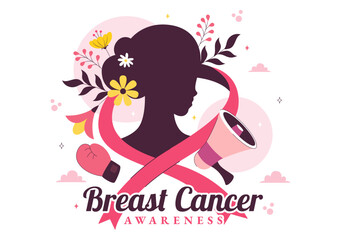 Breast Cancer Awareness Month Vector Illustration of Diverse Women with Pink Support Ribbon for Healthcare Campaign, Solidarity and Medical Prevention