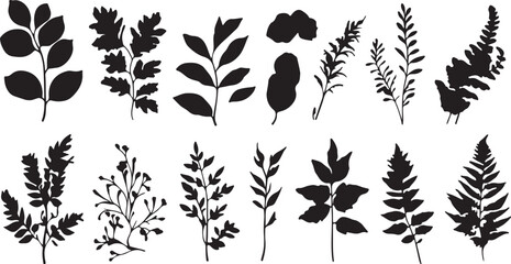 Black Leaf Silhouettes: Botanical Vector Collection for Design