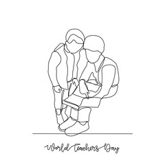 One continuous line drawing of World Teacher Day vector illustration. World Teacher Day themes design concept in simple linear continuous line. Great vector design for person education campaign.