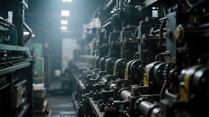 Industrial Machinery in a Dimly Lit Factory
