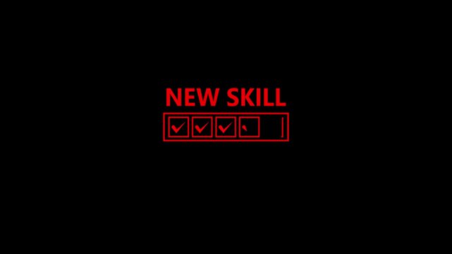red color glowing neon New Skill text icon animation on black background .