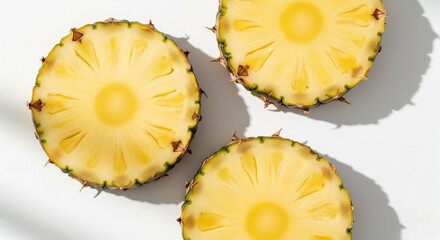 Seamless pattern featuring vibrant slices of pineapples arranged in a playful and refreshing design.