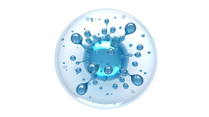 Blue sphere with smaller spheres attached inside a bubble