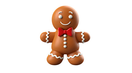 Gingerbread man with red bow tie on a transparent background
